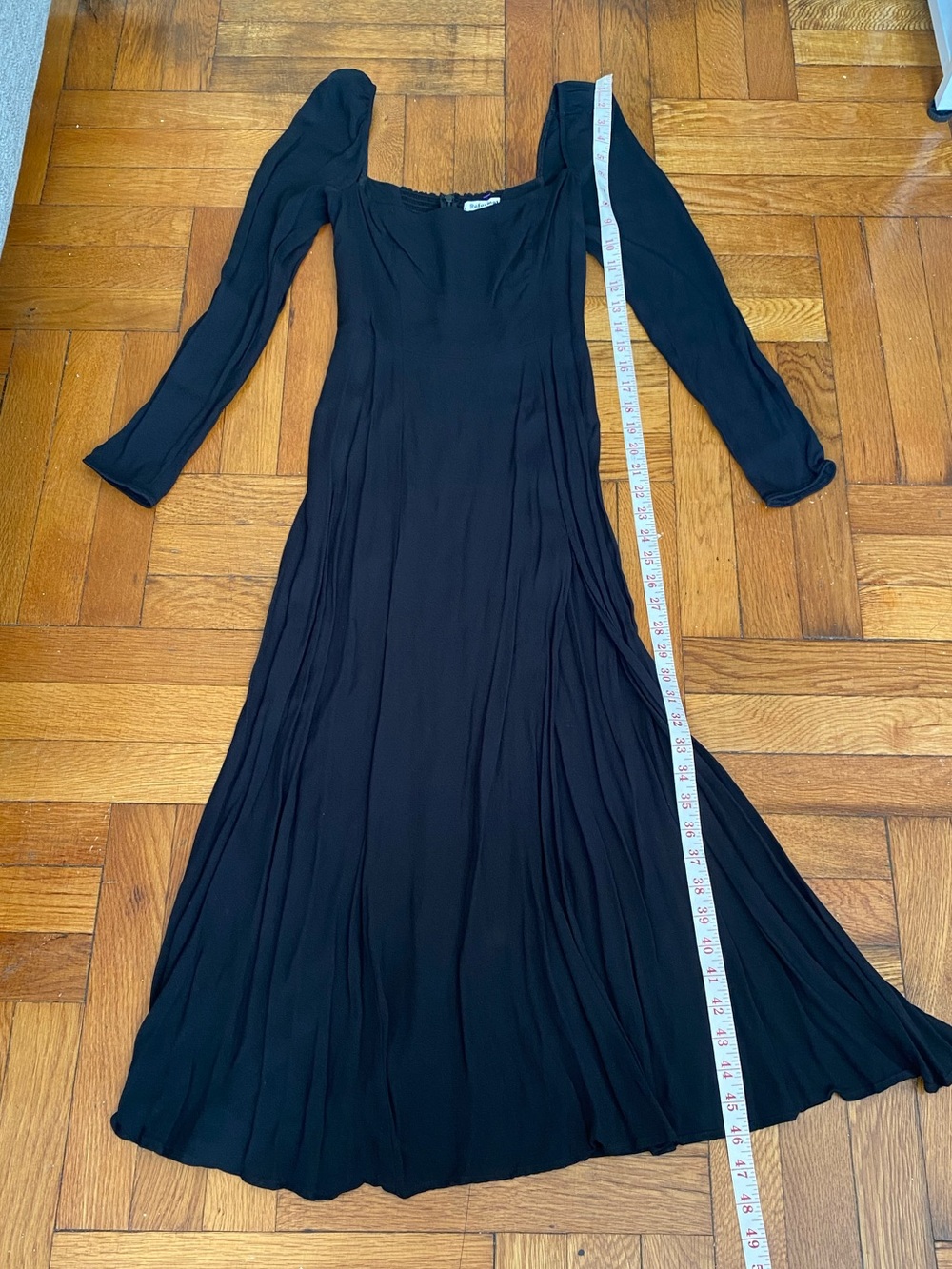 Reformation Black Square-Neck Long-Sleeve Pleated Midi Dress Size 2
